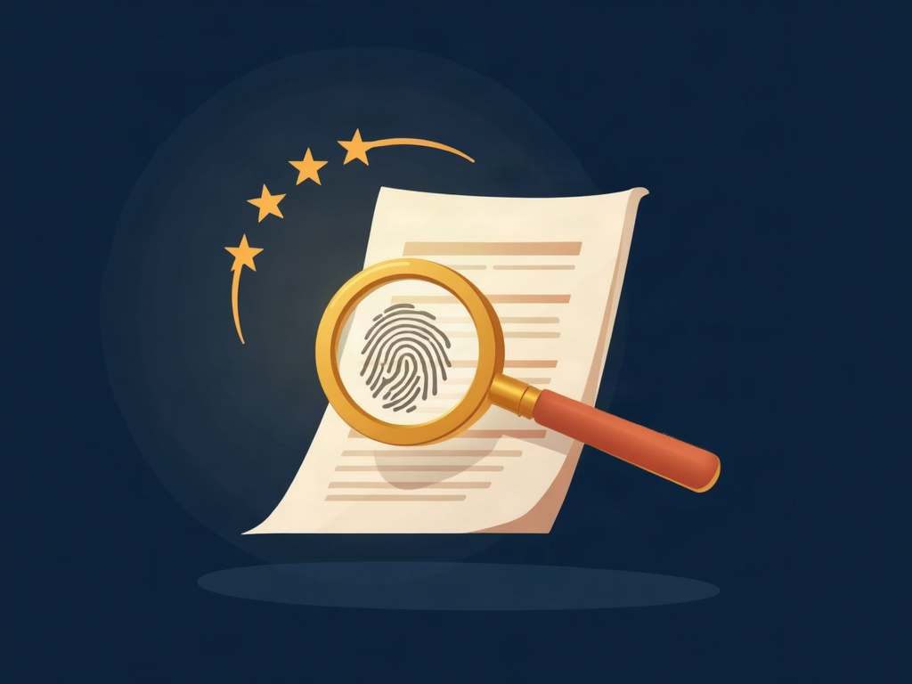 A gold magnifying glass over a case file marked with a fingerprint and a barcode strip, representing a docket number as a case's unique identifier