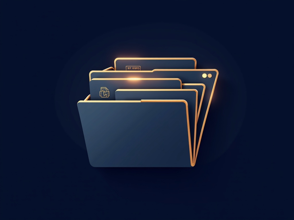 An open gold evidence folder holding screenshot cards, a link icon, an ID tag, and a date marker