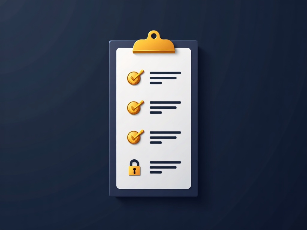 A gold checklist card with icons for deliverables, payment, rights, exclusivity, and disclosure
