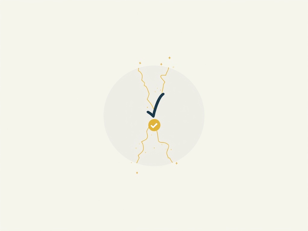 A gold decision fork splitting into two navy paths with a checkmark, suggesting a file-or-skip choice