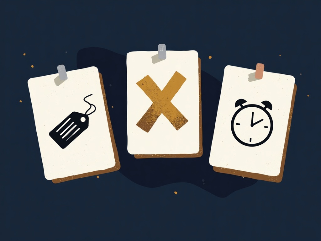 Three crossed-out myth cards showing credit, non-commercial and a stopwatch