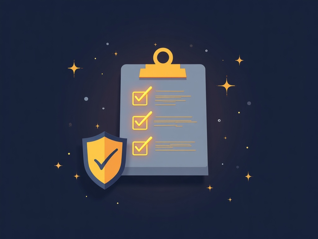 A gold checklist card beside a shield icon representing a risk-reduction routine