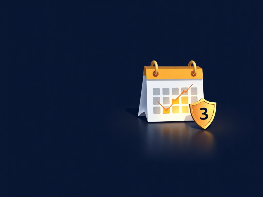 A calendar with a highlighted three-month window beside a shield icon