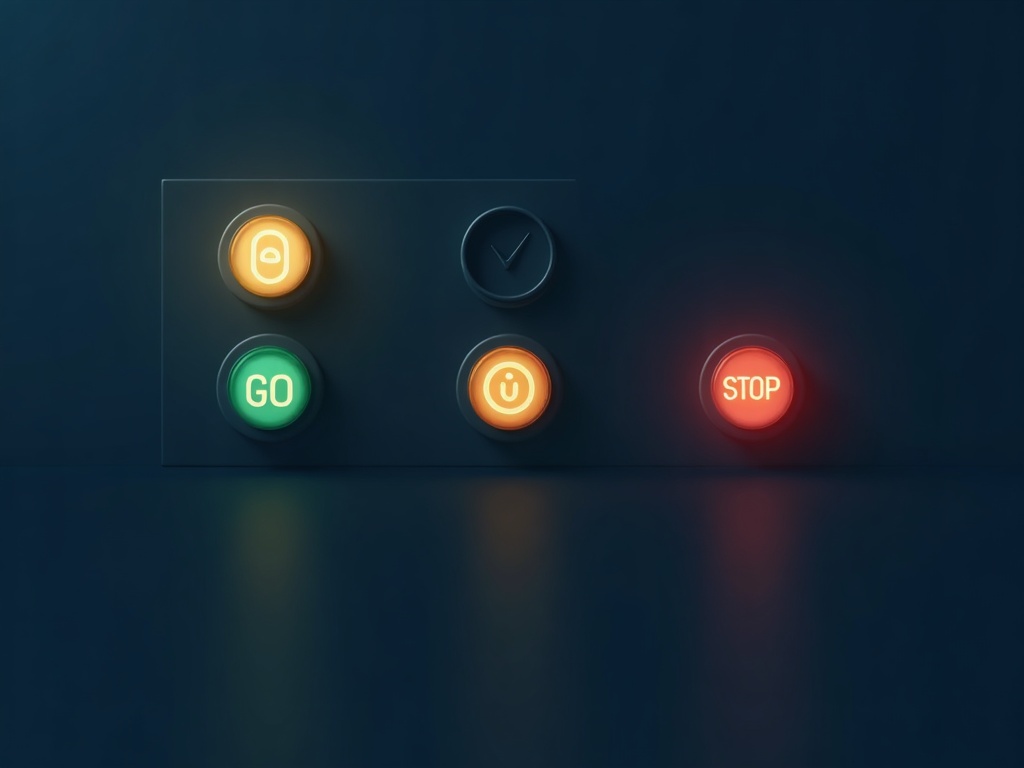 A go, caution, stop indicator beside brand tags, representing search verdicts