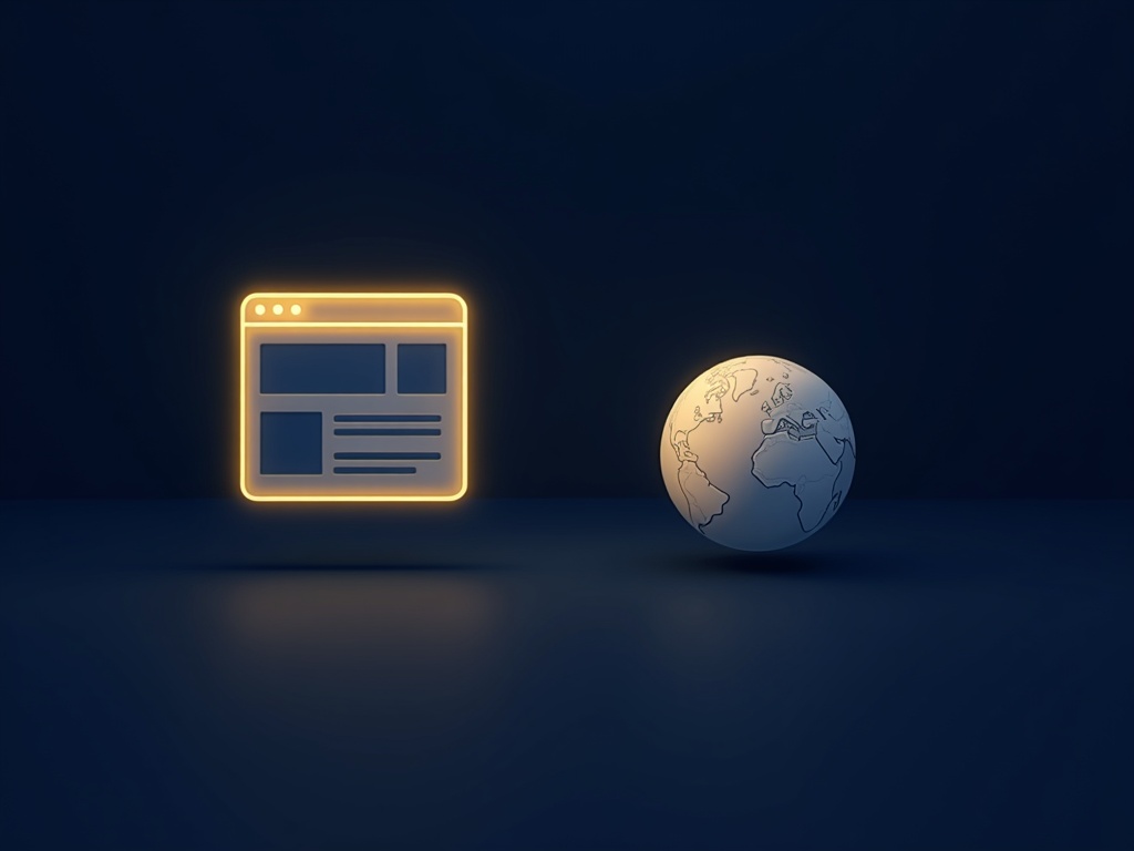 One webpage cleared of content beside a dimmer globe where a page remains, out of reach