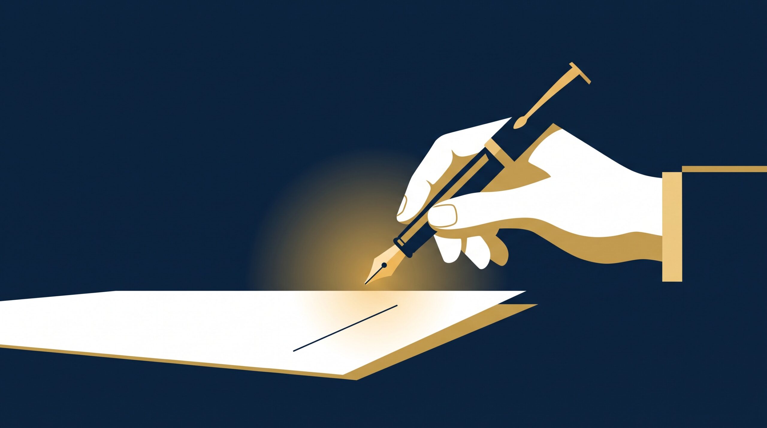 A hand holding a pen hovering over an unsigned document