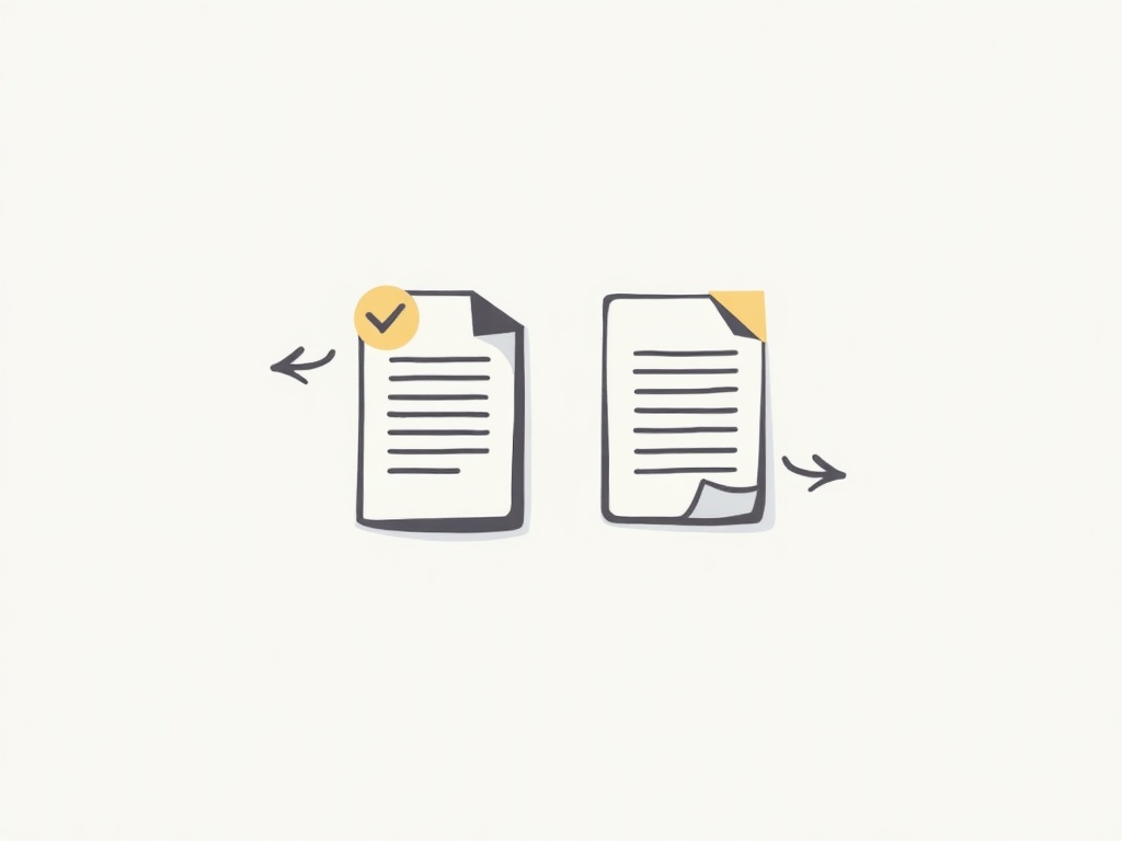 Two documents, one with a single arrow and one with arrows pointing both ways