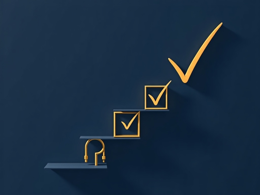 An ascending set of gold checkmarks like steps