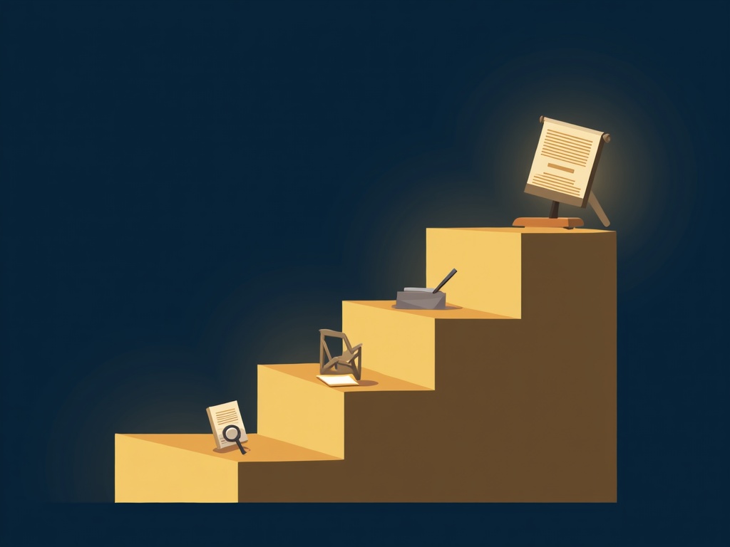 A five-step gold staircase from a request envelope up to a sealed legal document