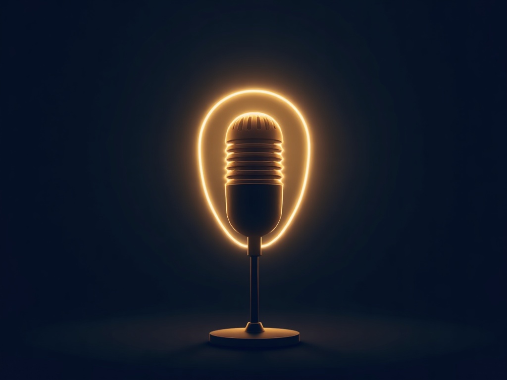 A gold microphone inside a protective ring with a faded duplicate behind it, representing voice and likeness protection