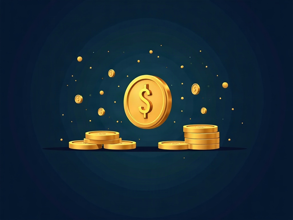 A gold coin splitting into two payment streams on navy
