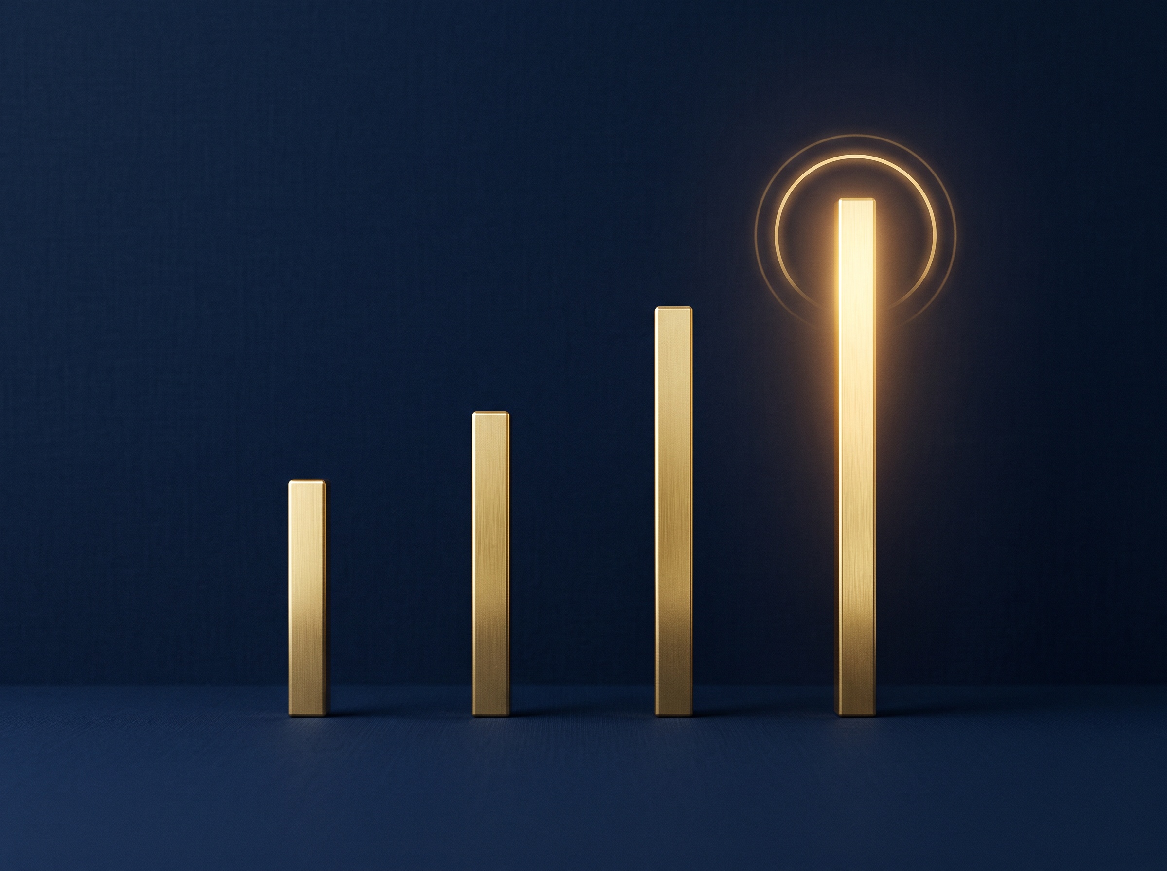 Four gold bars of increasing height with the last glowing brightest, symbolising the four fair-use factors weighted toward market effect