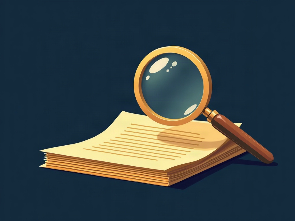 A gold magnifying glass over document lines on navy, symbolizing reading the demand letter closely