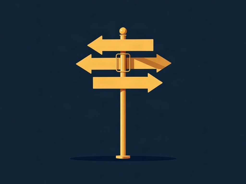 A gold signpost with four arrows on navy, symbolizing the four ways to respond to a cease-and-desist letter