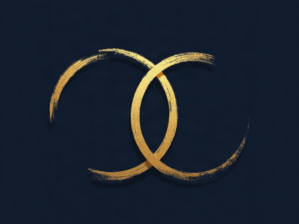 Two overlapping gold circles on navy with the overlap highlighted, symbolizing confirming you own the rights before acting
