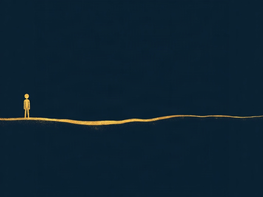 A long gold timeline ribbon extending far past a single figure on navy, symbolizing copyright lasting the author's life plus many decades afterward
