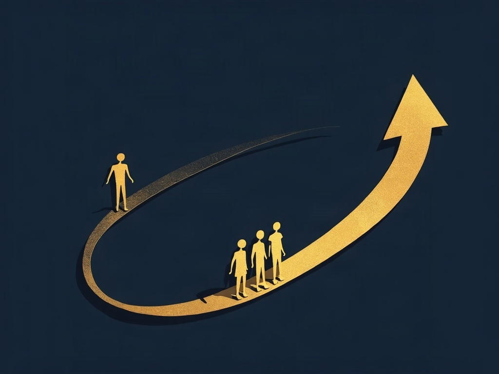 A gold contract with a looping arrow returning a right from an outside figure back to a family of figures on navy, symbolizing heirs reclaiming rights the author had transferred