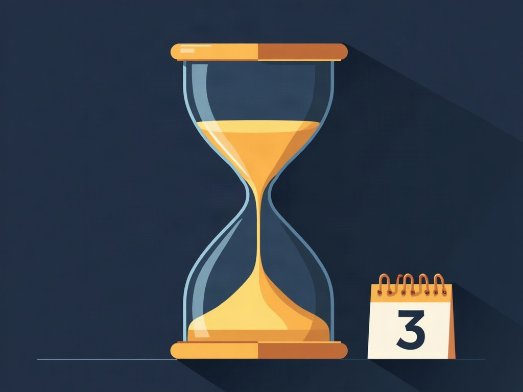 A gold hourglass beside a calendar spanning three months, on a navy background