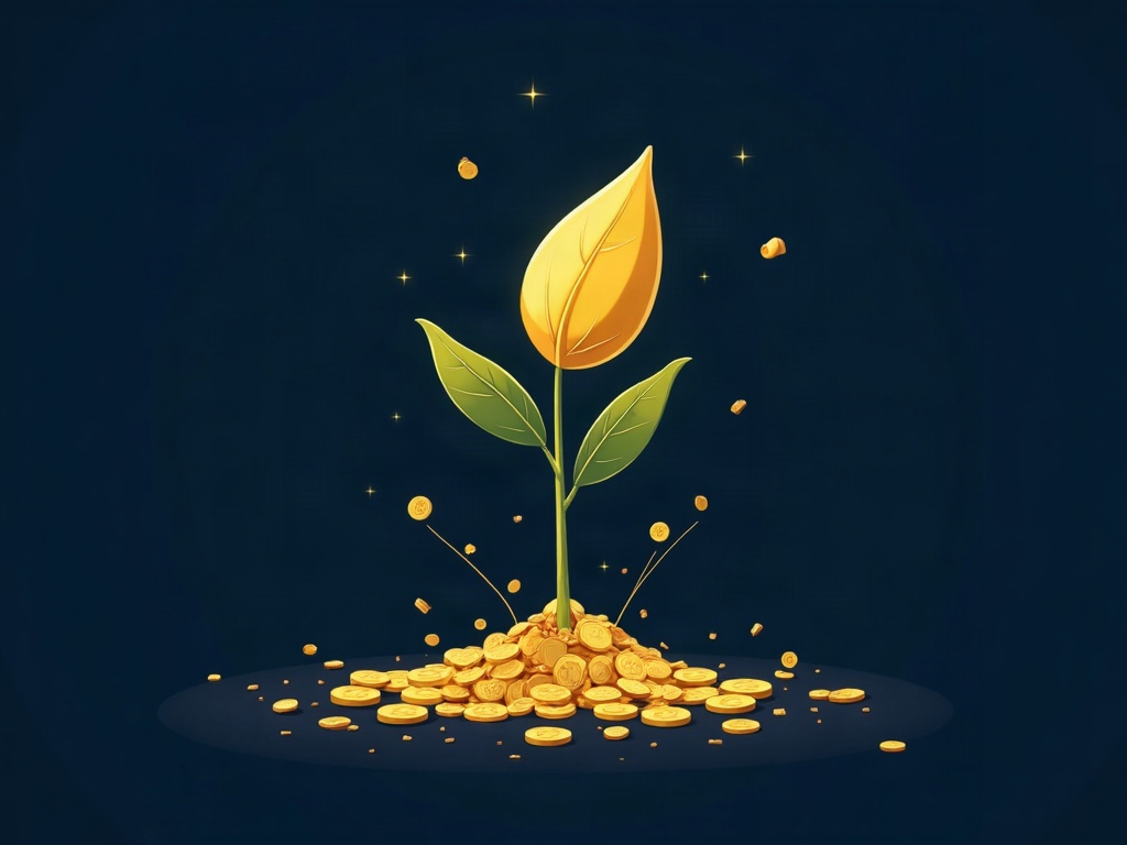 A gold plant with coin-shaped leaves growing from roots marked with a lock, document and loop icon on navy, symbolizing the factors that grow an IP asset's value