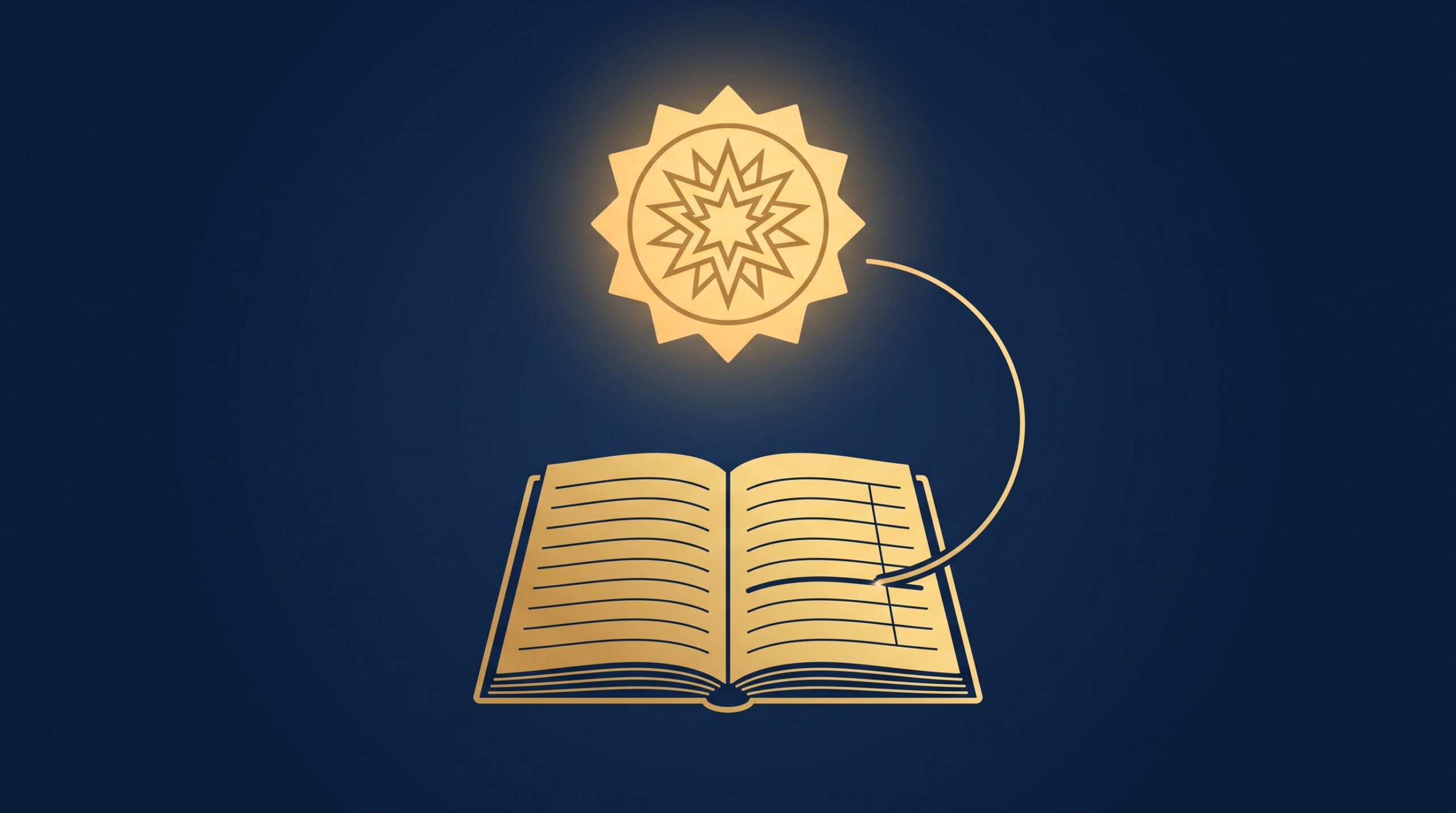 A gold copyright seal connected by a line to a line in an open ledger book, on navy, symbolizing recording IP in the accounting books
