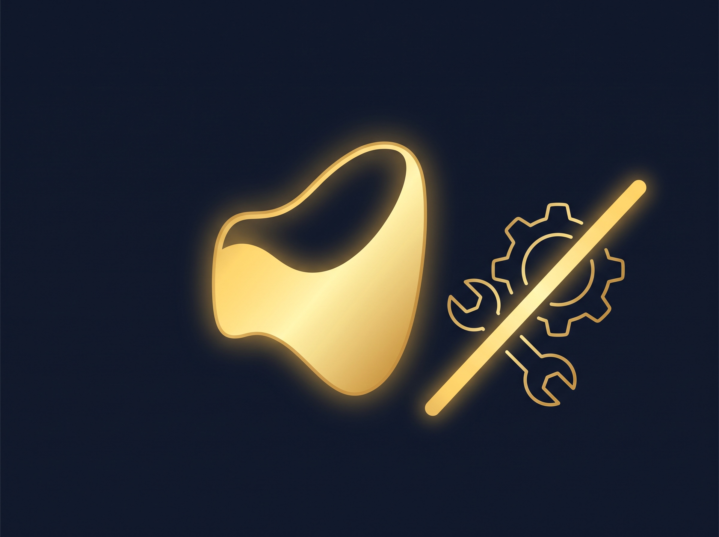 A gold product shape beside a crossed-out gear icon on navy, symbolizing that a functional feature cannot be protected as trade dress