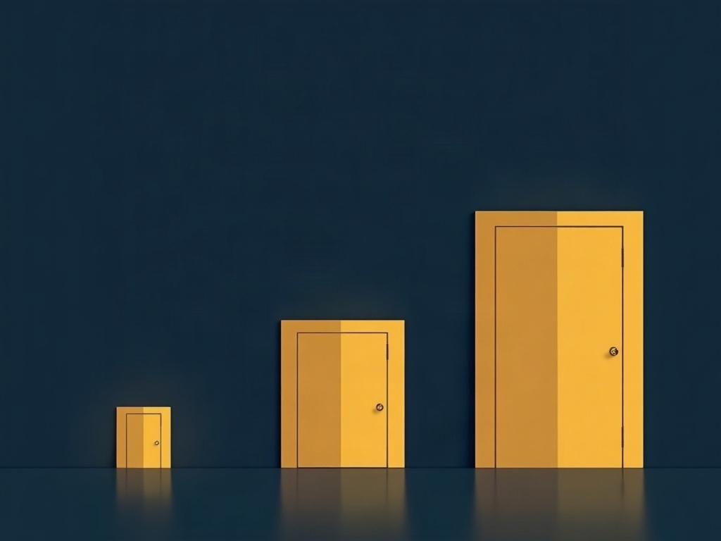 Three gold doors increasing in size on navy, symbolizing escalating response options from a letter to litigation